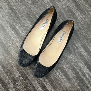 Jimmy Choo Square Toe Woven Shimmer Ballet Flats